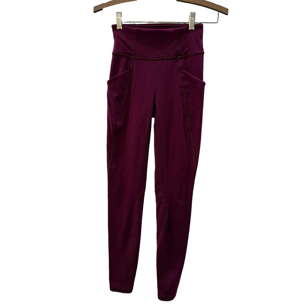 Lululemon Athletic Yoga Leggings Plum‎ Side Pockets Waist Pocket Sz 2 Inseam 28"